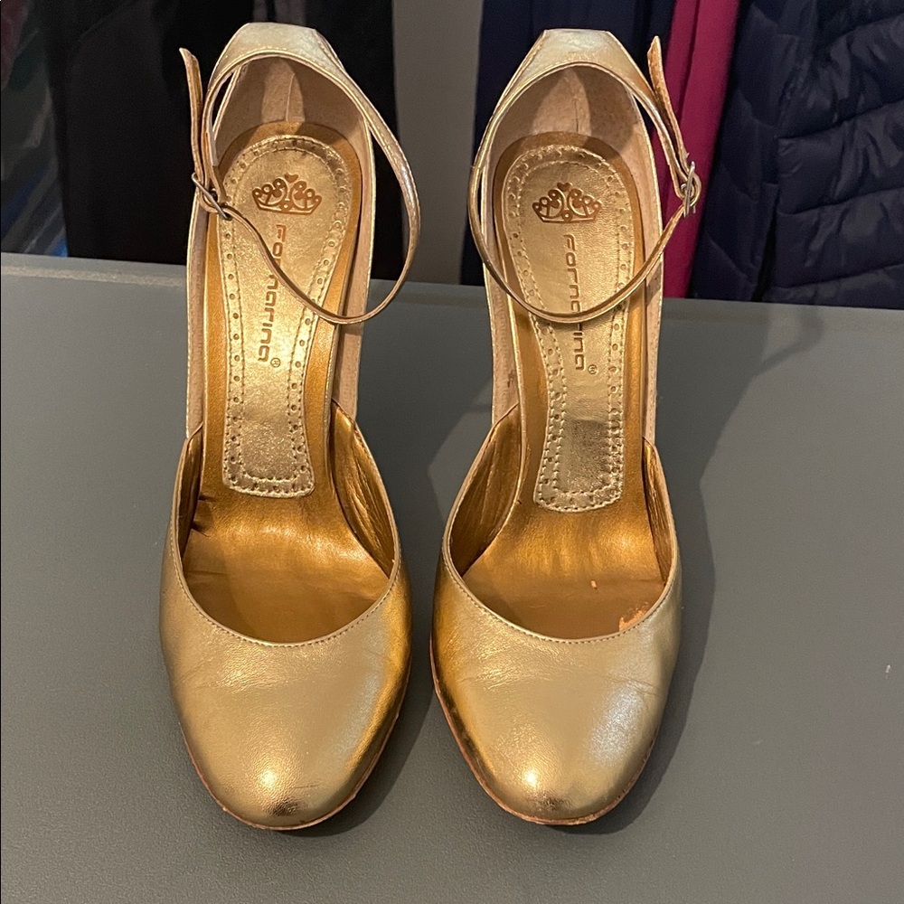 Fornarina Metallic Gold Ankle-Strap Heels
